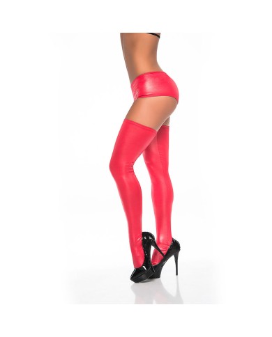 Medias Liguero Efecto Cuero Rojo