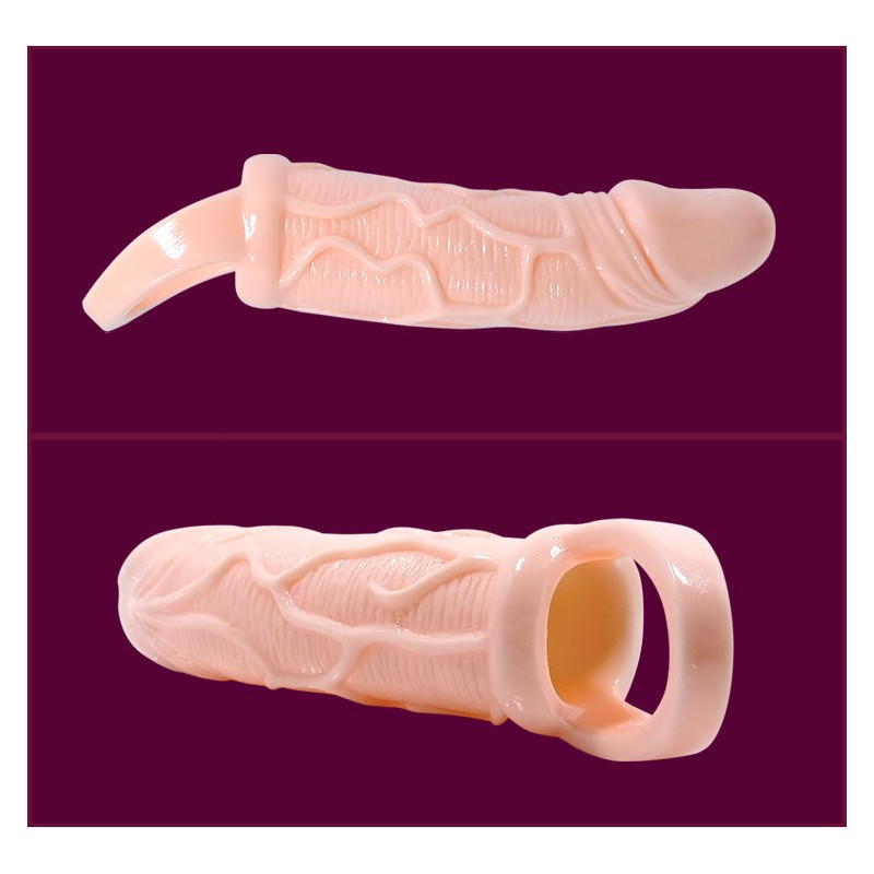 BAILE - FUNDA EXTENSORA PENE CON VIBRACION Y STRAP PARA TESTICULOS 13.5 CM