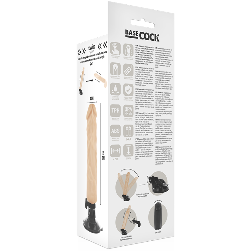 BASECOCK - VIBRADOR REALISTICO CONTROL REMOTO NATURAL 21 CM -O- 4 CM