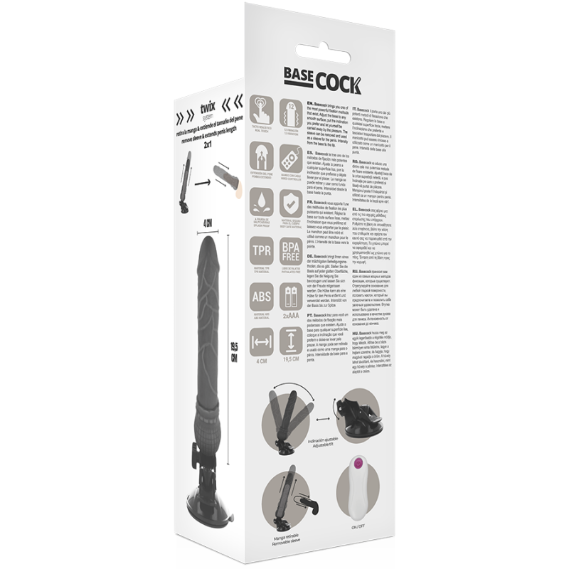 BASECOCK - VIBRADOR REALISTICO CONTROL REMOTO NEGRO 19.5 CM -O- 4 CM