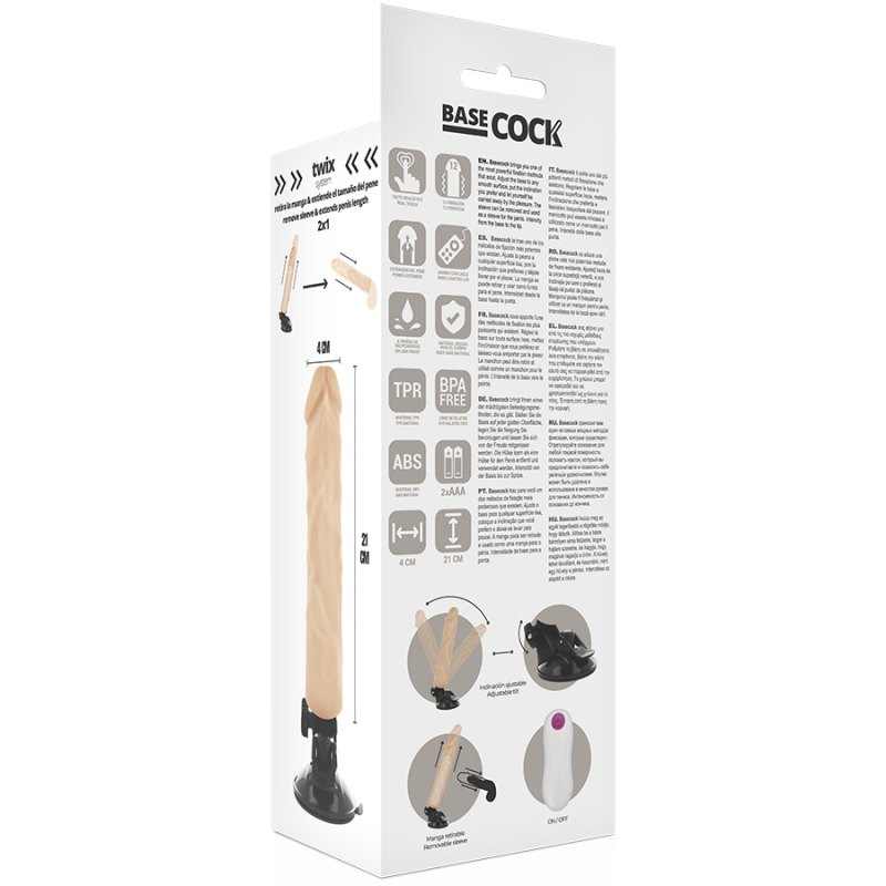 BASECOCK - VIBRADOR REALISTICO CONTROL REMOTO NATURAL 21 CM -O- 4 CM