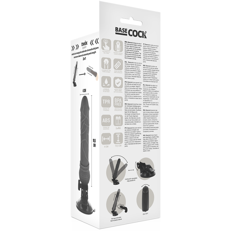 BASECOCK - VIBRADOR REALISTICO CONTROL REMOTO NEGRO 19.5 CM -O- 4 CM