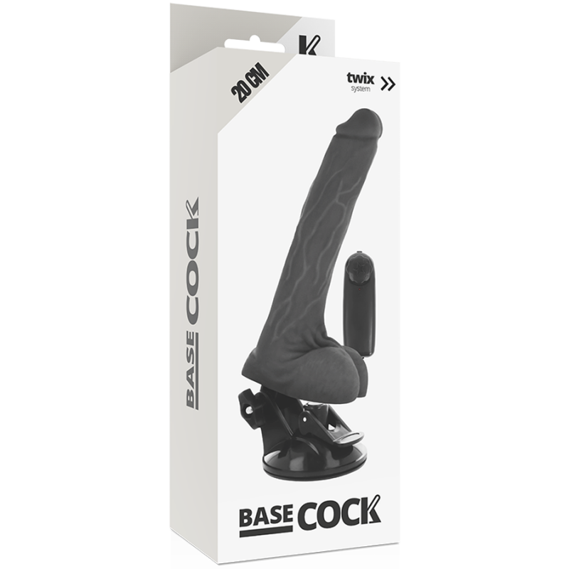 BASECOCK - VIBRADOR REALISTICO CONTROL REMOTO NEGRO CON TESTICULOS 20 CM -O- 4 CM