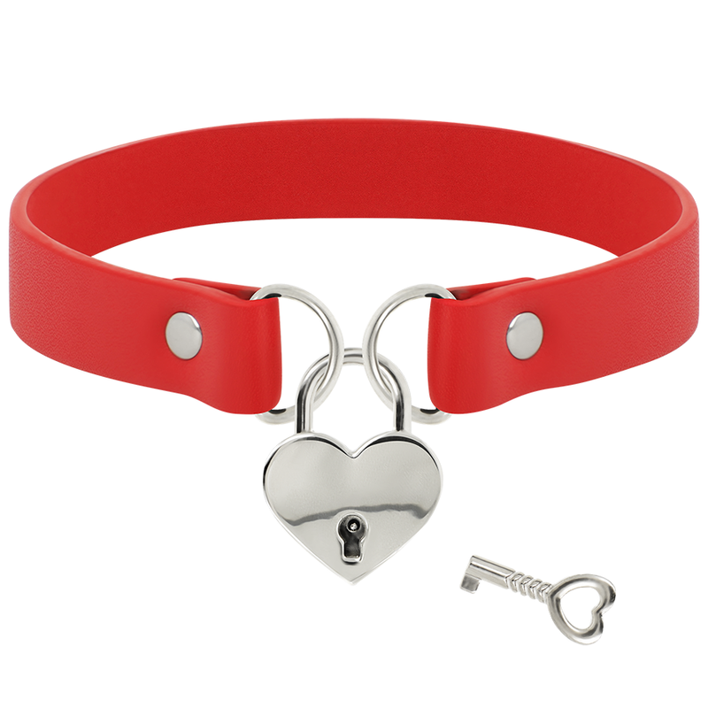 COQUETTE CHIC DESIRE - COLLAR CUERO VEGANO ROJO ACCESORIO CORAZÓN CON LLAVE