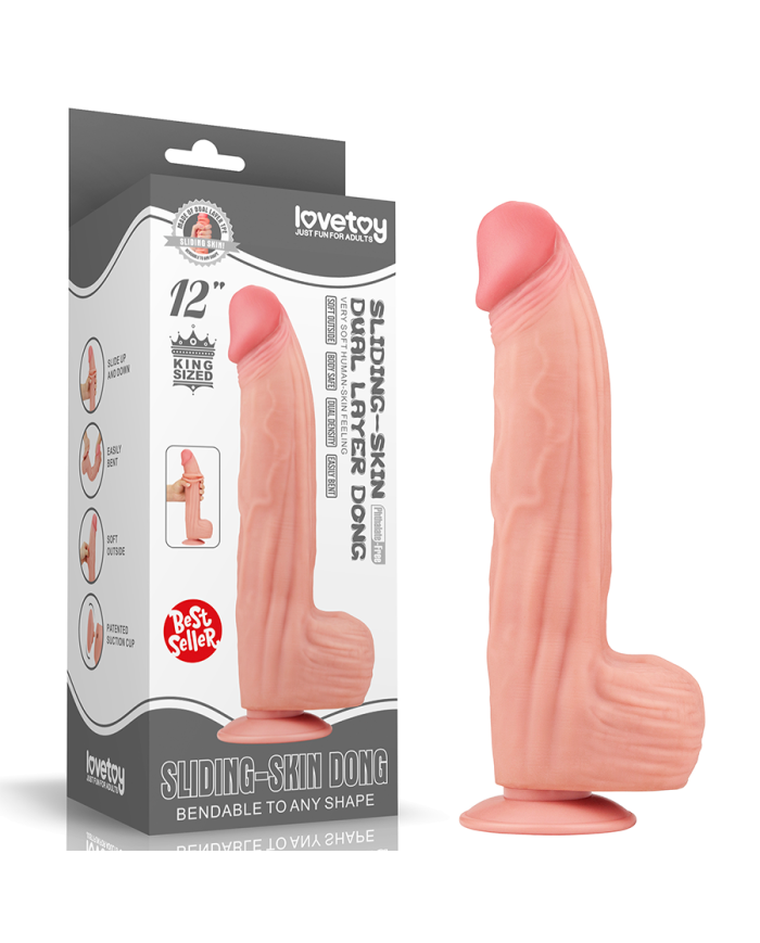 12'' King Sized Sliding Skin Dual Layer Dong