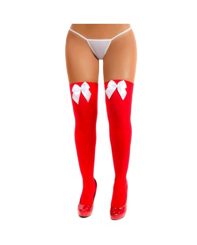 Medias Liguero Clasicas Roja Moño Blanco