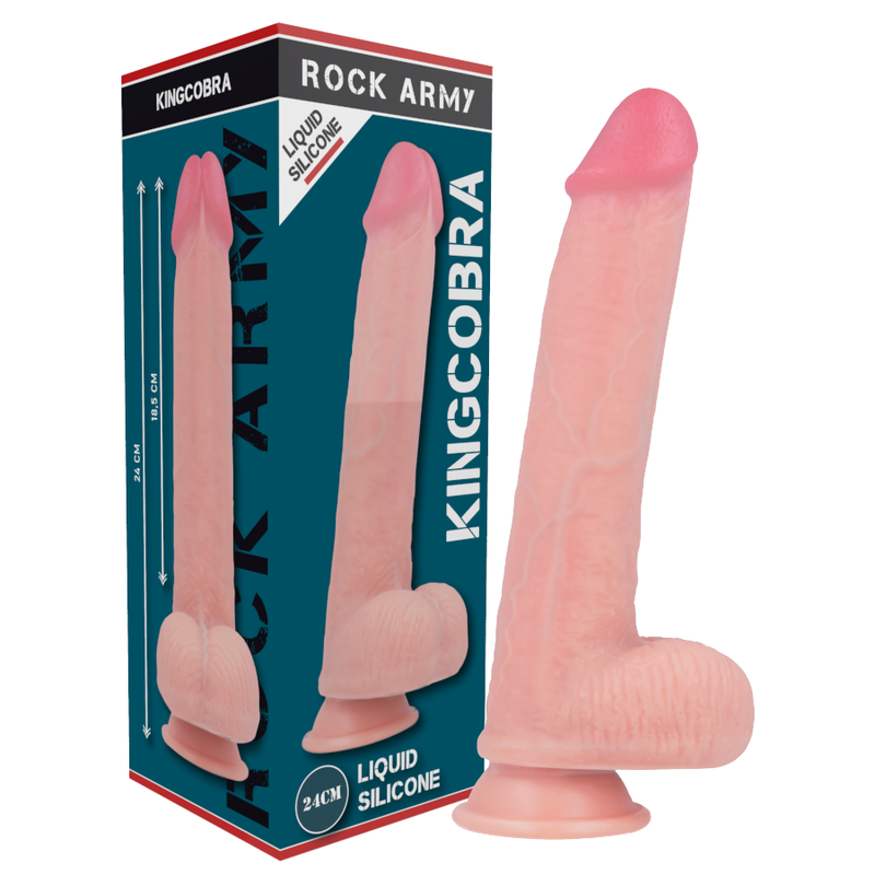 ROCKARMY - ARNÉS + LIQUID SILICONE DILDO PREMIUM KINGCOBRA 24 CM -O- 4.77 CM