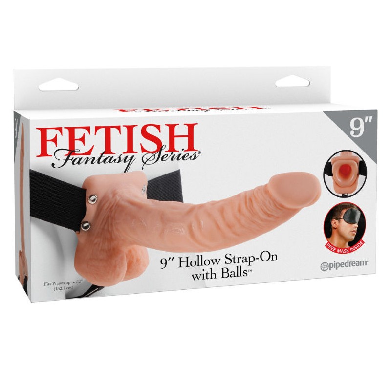 FETISH FANTASY SERIES - 9 HOLLOW STRAP-ON WITH BALLS 22.9CM NATURAL