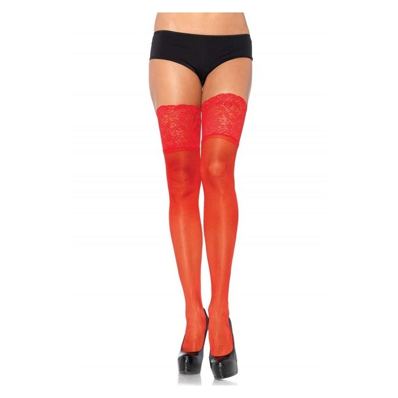 LEG AVENUE - MEDIAS ROJAS AUTOADHESIVAS CON ENCAJE ANCHO ONE SIZE