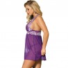 SUBBLIME - BABYDOLL BLANCO ENCAJE FLORAL MORADO L/XL