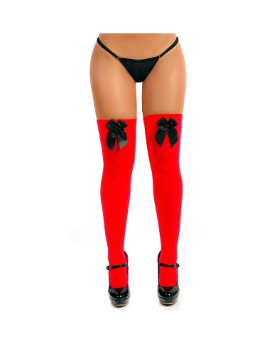 Medias Liguero Clasicas Roja Moño Negro