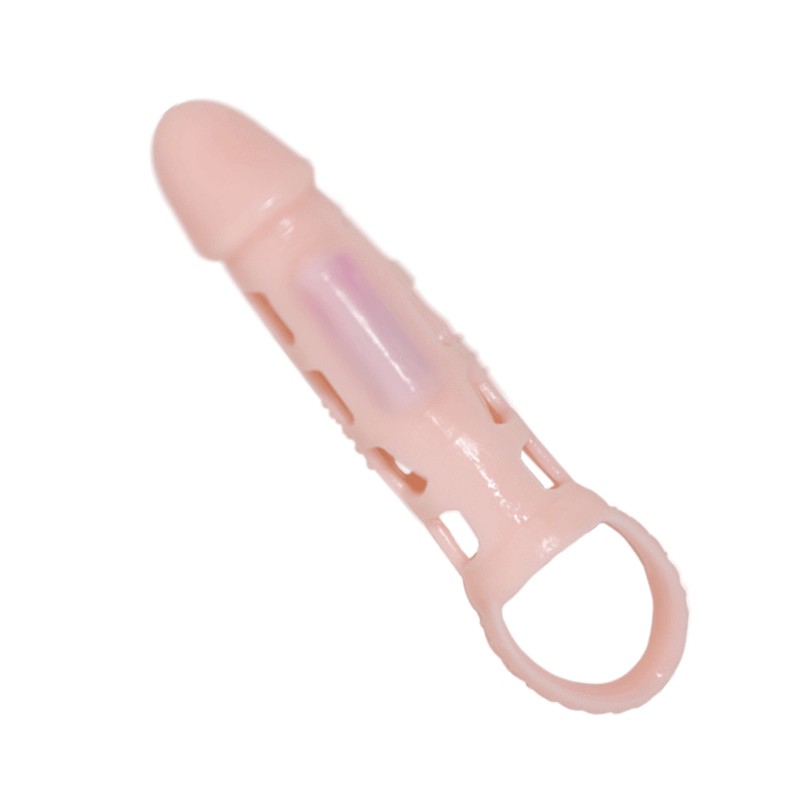 BAILE - FUNDA EXTENSORA PENE CON VIBRACION Y STRAP NATURAL 13.5 CM