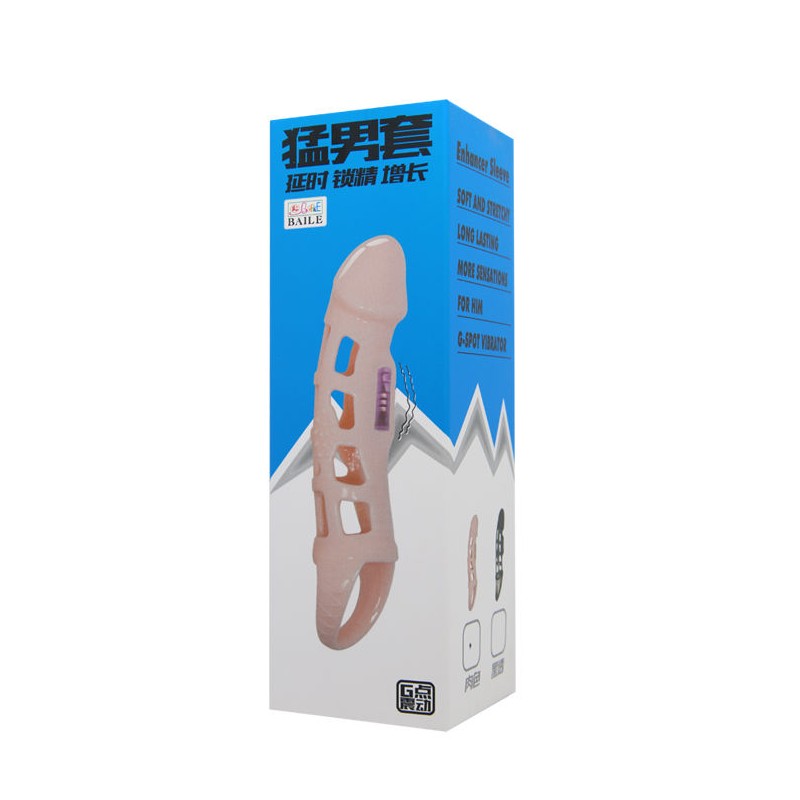 BAILE - FUNDA EXTENSORA PENE CON VIBRACION Y STRAP NATURAL 13.5 CM