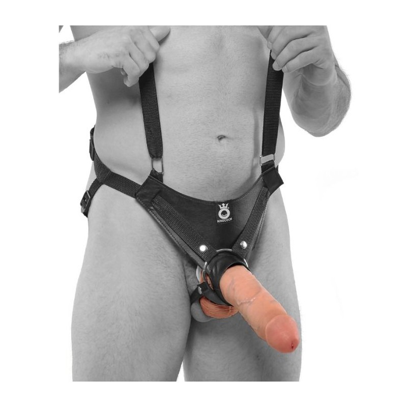 KING COCK - STRAP-ON CON DILDO HUECO 25.5 CM Y TIRANTES COLOR CARNE