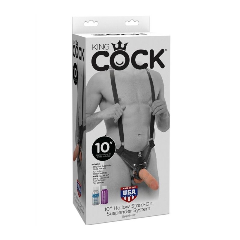 KING COCK - STRAP-ON CON DILDO HUECO 25.5 CM Y TIRANTES COLOR CARNE