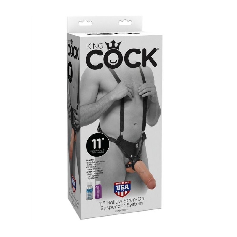 KING COCK - STRAP-ON CON DILDO HUECO 28 CM Y TIRANTES COLOR CARNE