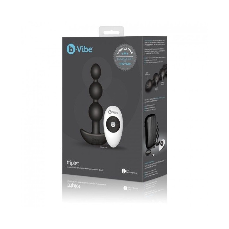 B-VIBE - TRIPLET ANAL CONTROL REMOTO BEADS NEGRO