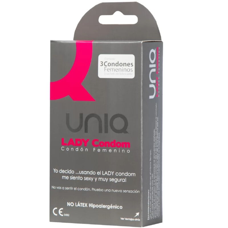 UNIQ LADY CONDOM PRESERVATIVOS FEMENINOS CON LIGUERO SIN LATEX 3 UNIDADES