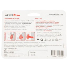 UNIQ FREE PRESERVATIVOS CON ARO PROTECTOR SIN LATEX 3 UNIDADES