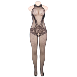 QUEEN LINGERIE BODYSTOCKING CON ABERTURA Y ENCAJE FLORAL S-L