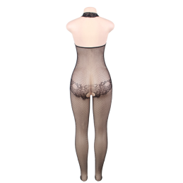 QUEEN LINGERIE BODYSTOCKING CON ABERTURA Y ENCAJE FLORAL S-L