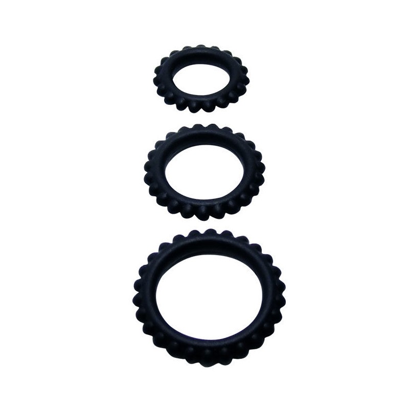 BAILE  TITAN SET 3PCS COCK RING BLACK 2.8 + 2.4 + 1.9 CM