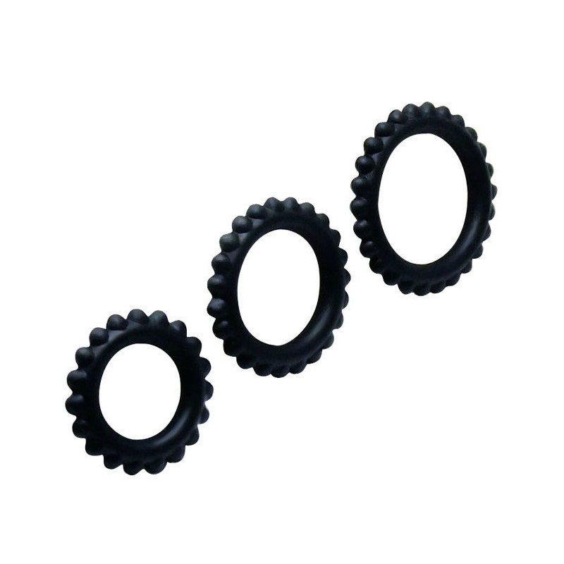 BAILE  TITAN SET 3PCS COCK RING BLACK 2.8 + 2.4 + 1.9 CM