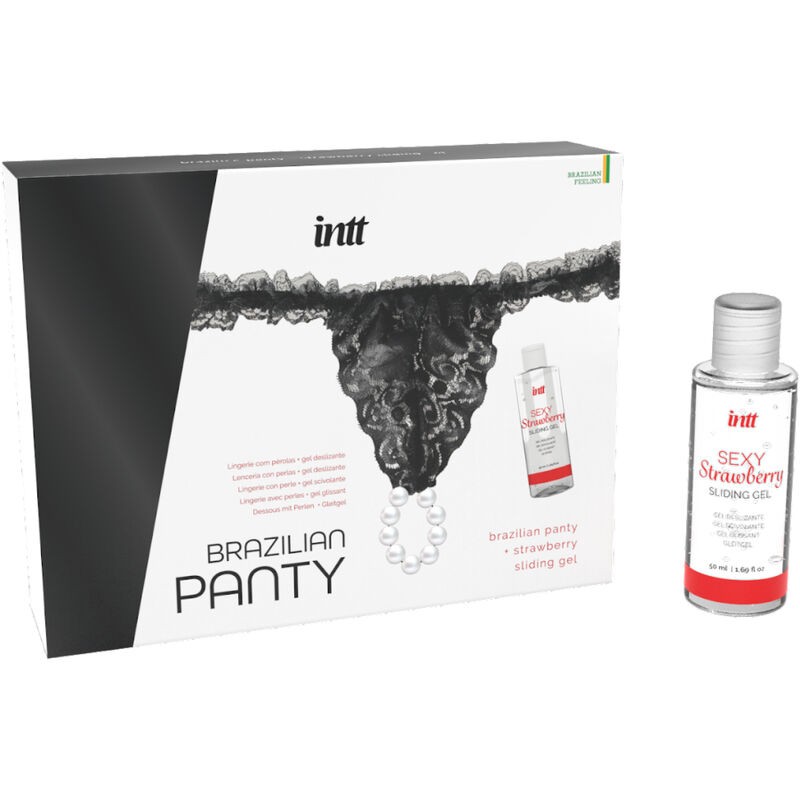 INTT - PANTY BRASILEÑA NEGRA CON PERLAS Y GEL LUBRICANTE 50ML