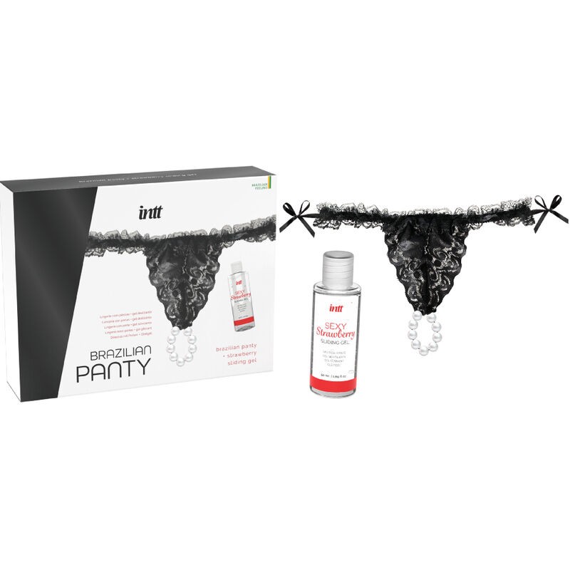 INTT - PANTY BRASILEÑA NEGRA CON PERLAS Y GEL LUBRICANTE 50ML