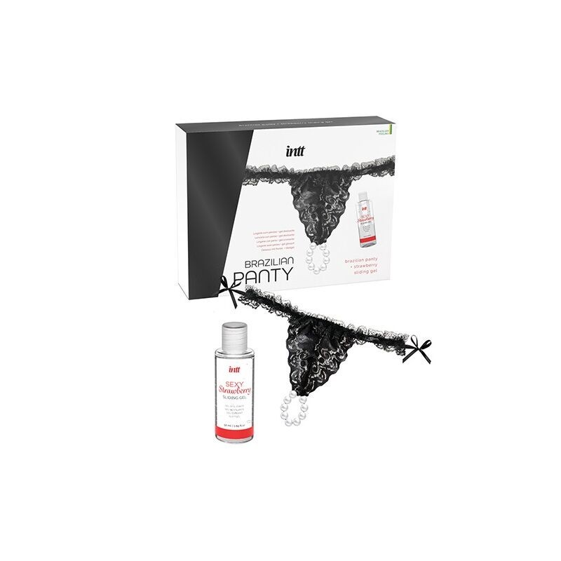 INTT - PANTY BRASILEÑA NEGRA CON PERLAS Y GEL LUBRICANTE 50ML