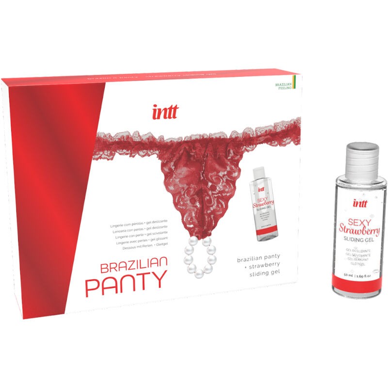 INTT - PANTY BRASILEÑO ROJA CON PERLAS Y GEL LUBRICANTE 50ML