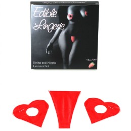 SECRETPLAY  TANGA Y CUBRE PEZONES COMESTIBLES FRESA