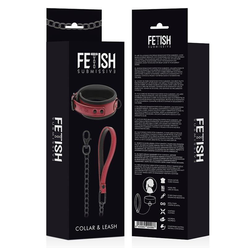 FETISH SUBMISSIVE DARK ROOM COLLAR CON CADENA CON FORRO DE NEOPRENO