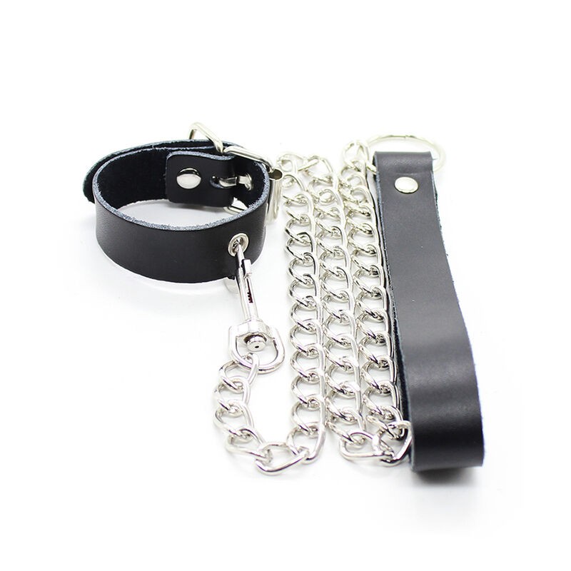 OHMAMA COLLAR PARA PENE Y CORREA PIEL CON CADENA METALICA