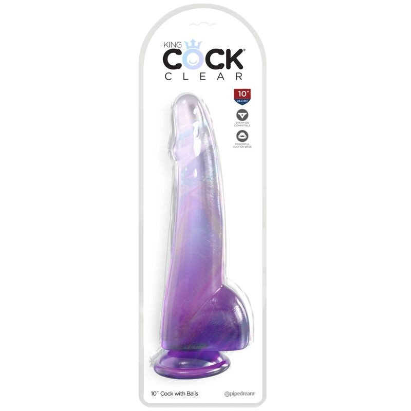 KING COCK CLEAR - DILDO CON TESTICULOS 19 CM MORADO