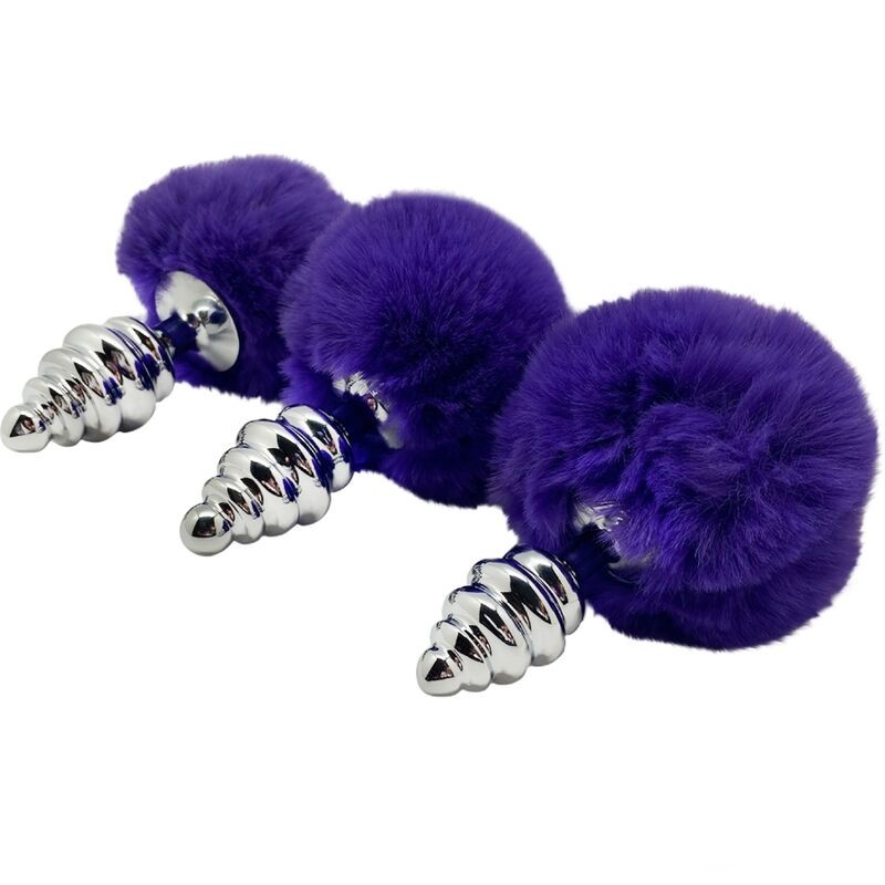 ALIVE - ANAL PLEASURE PLUG ESPIRAL METAL POMPON VIOLETA OSCURO TALLA M