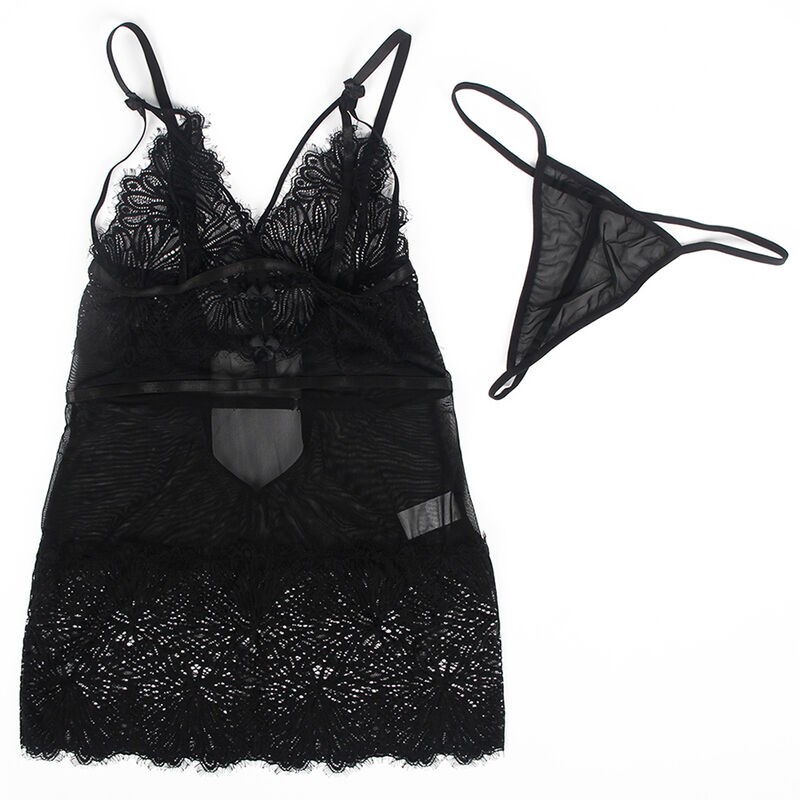 SUBBLIME - BABYDOLL CON TIRANTES AJUSTABLES DE ENCAJE NEGRO L/XL