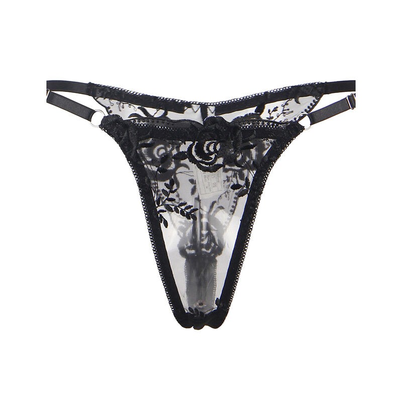 SUBBLIME - SET DE 3 PIEZAS SUJETADOR + TANGA + LIGA ESTAMPADO FLORAL NEGRO S/M